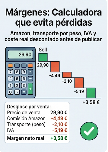 Márgenes: calculadora que evita pérdidas descontando comisión de Amazon, transporte e IVA antes de publicar